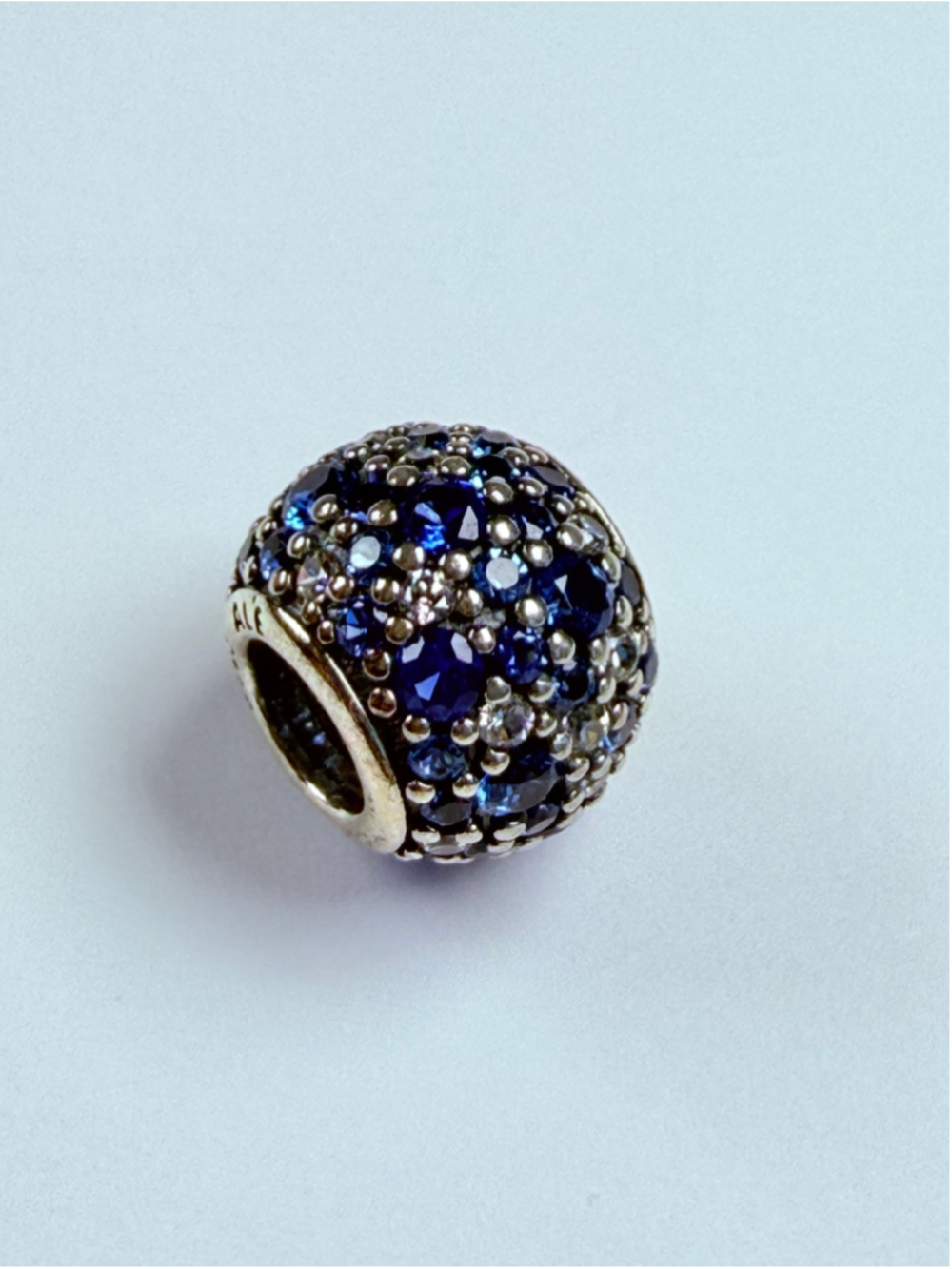 Pandora Charm Sky Blue Mosaic Pave Lights Ball Sterling Silver Charm Bead (B2)